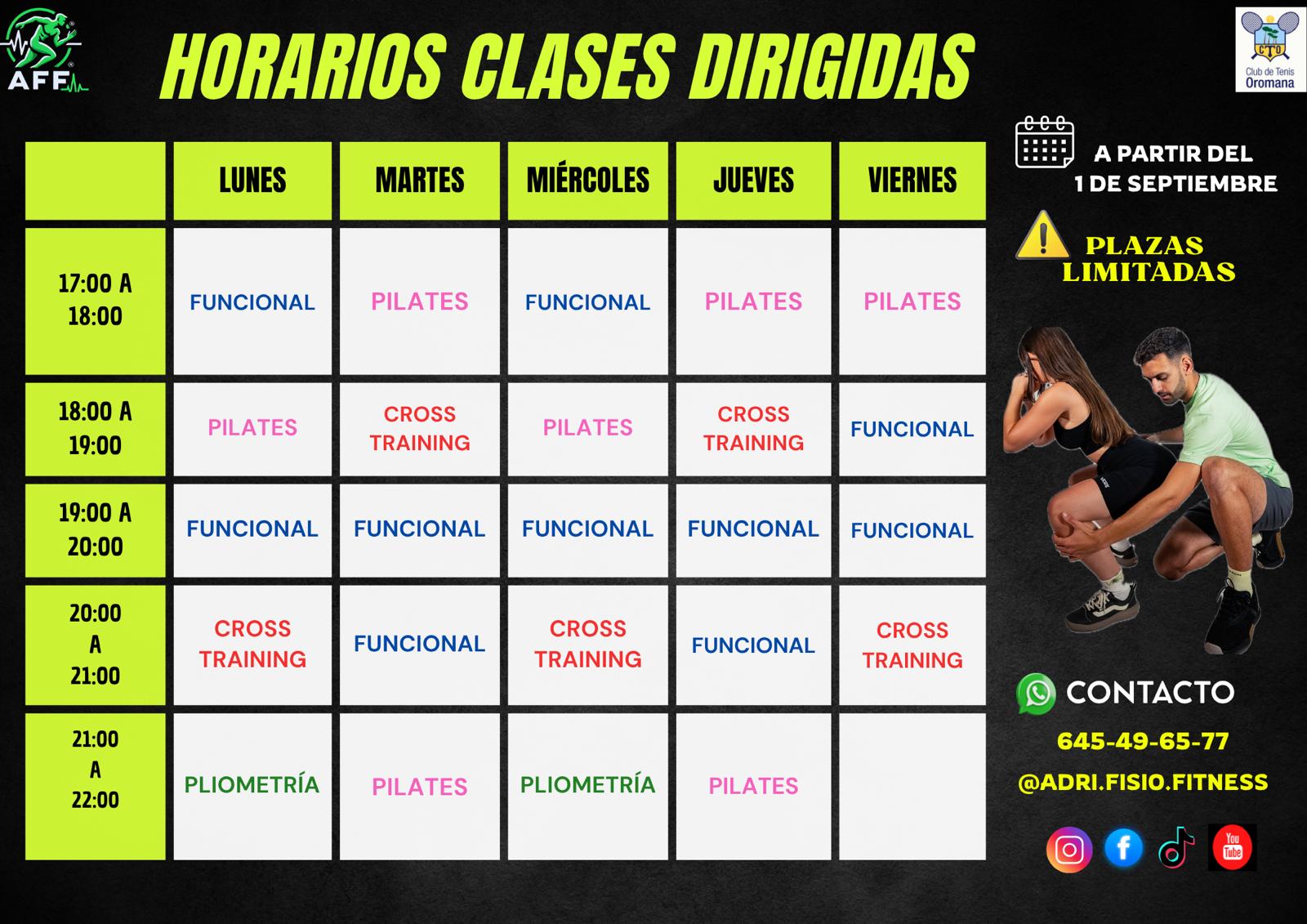 GIMNASIO: NUEVO HORARIO DE CLASES DIRIGIDAS